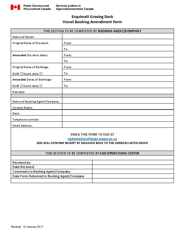 Request form to change a vessel booking